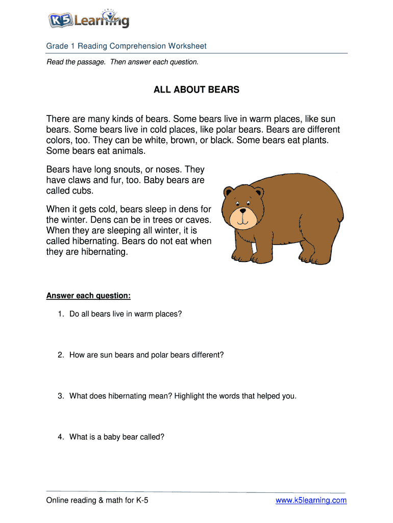 k5 learning grade 1 reading comprehension worksheet fill and sign printable template online us legal forms
