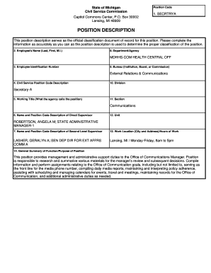 Michigan Civil Service Position Description