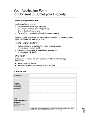Application Form for Consent to Sublet Property
