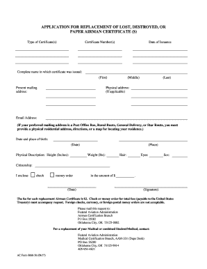 FAA Airman Certificate Replacement Application