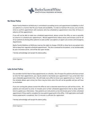 Baylor Family Medicine No Show and Late Arrival Policy