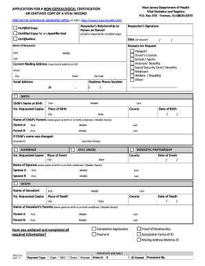 New Jersey Non-Genealogical Vital Record Application
