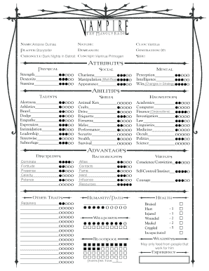 Vampire the Masquerade Character Sheet