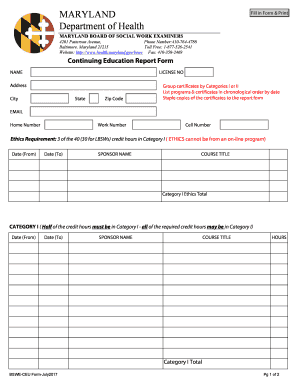 Maryland Board of Social Work Continuing Education Report Form