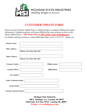 Customer Update Form