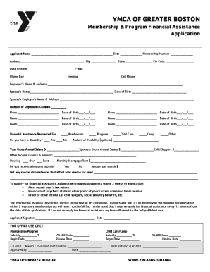 YMCA Membership Financial Assistance Application