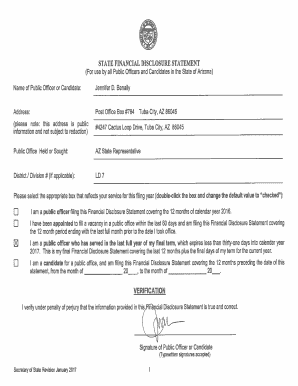 Arizona State Financial Disclosure Statement