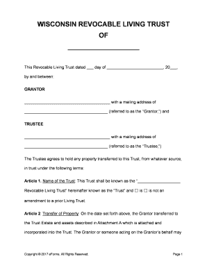Wisconsin Revocable Living Trust Agreement