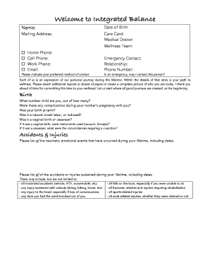 Integrated Balance Wellness Intake Form