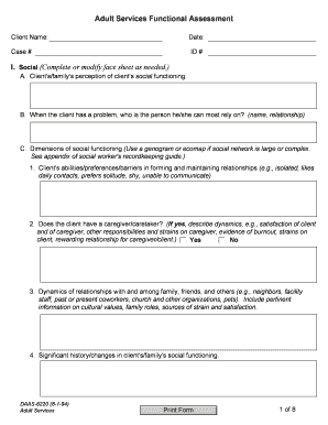 Adult Services Functional Assessment Form