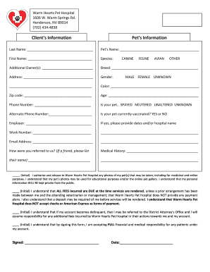 Warm Hearts Pet Hospital Client Information Form