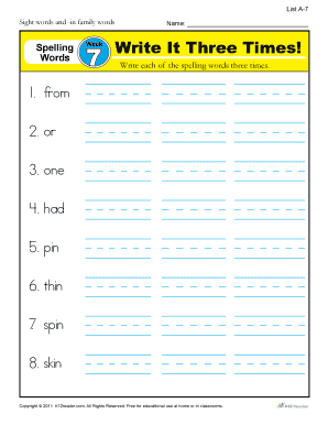 Spelling Week 7 Worksheet
