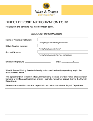 Direct Deposit Authorization Form