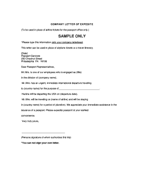 Company Letter of Expedite for Passport