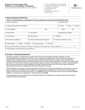 Group Insurance Evidence of Insurability Form