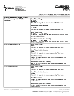 Visa Pelican Credit Card Application and Solicitation Disclosure