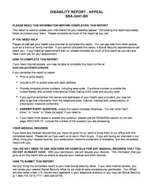Disability Report - Appeal Form SSA-3441-BK