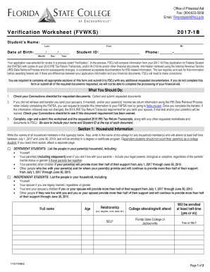 2017-18 Verification Worksheet (FVWKS)