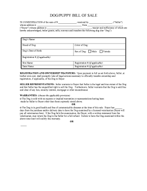 Dog/Puppy Bill of Sale