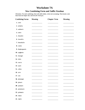 worksheet 7a new combining form and suffix handout