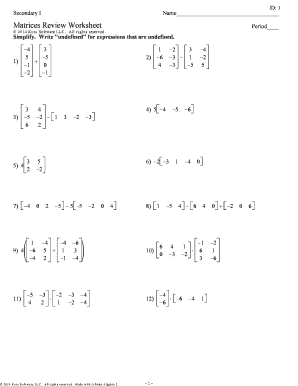 Matrices Review Worksheet