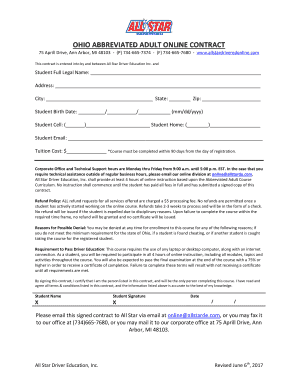 Ohio Abbreviated Adult Online Contract