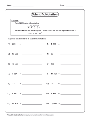 Scientific Notation Worksheet