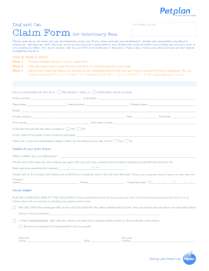 Petplan Veterinary Fee Claim Form