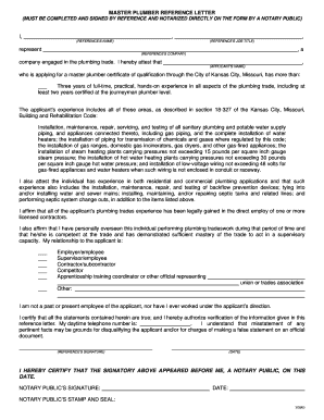 MASTER PLUMBER REFERENCE LETTER