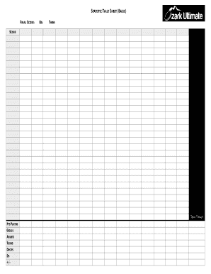 Ultimate Frisbee Statistic Tally Sheet