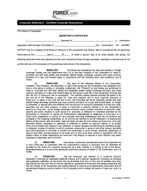 Corporate Addendum - Certified Corporate Resolutions