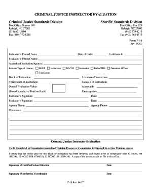 Criminal Justice Instructor Evaluation Form