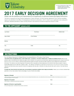 Tulane University Early Decision Agreement
