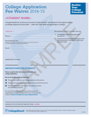 College Application Fee Waiver 2014-15