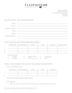 Florsheim Online Store Exchange/Returns Form