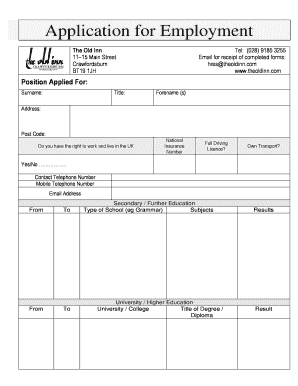 UK Employment Application Form