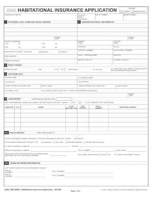 Habitational Insurance Application Form