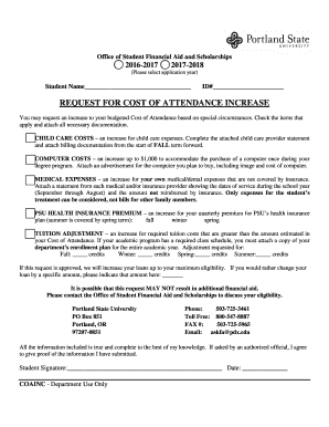 Request for Cost of Attendance Increase