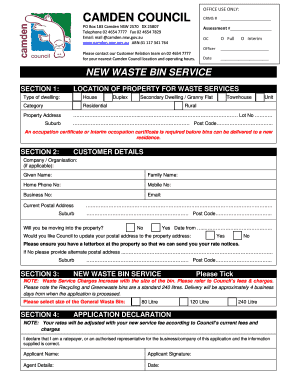 New Waste Bin Service Application