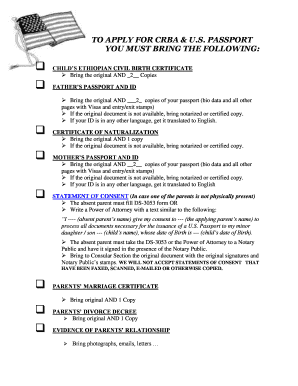 US Passport and CRBA Application Checklist