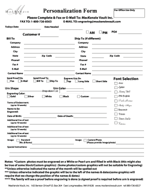 MacKenzie Vault Urn Personalization Form