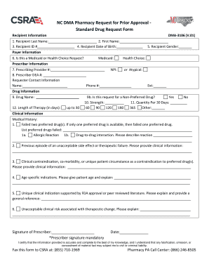 NC DMA Pharmacy Prior Approval Request Form