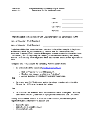 Louisiana SNAP Work Registration Form