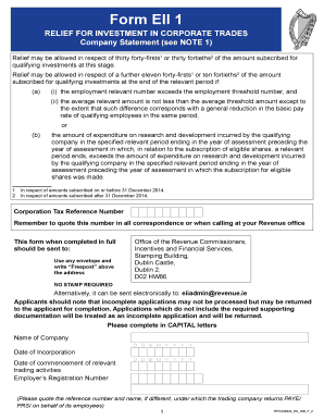 Form EII 1 - Relief for Investment in Corporate Trades