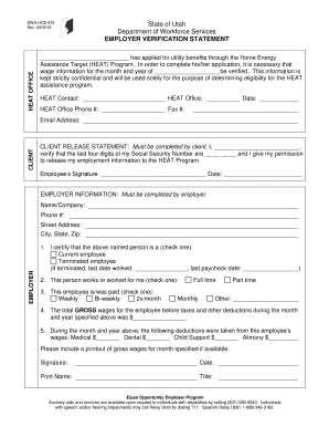 Utah Employer Verification Statement