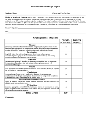 Design Report Evaluation Sheet