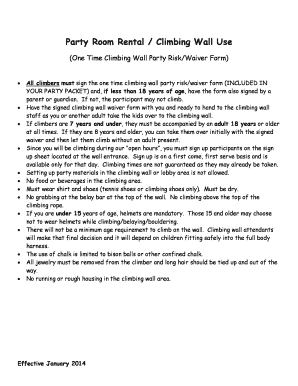 One Time Climbing Wall Party Risk Waiver Form