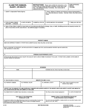 US Federal Tort Claims Form