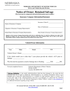 Nebraska Salvage Vehicle Notice