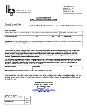 Rochester Housing Authority Direct Deposit Enrollment Form